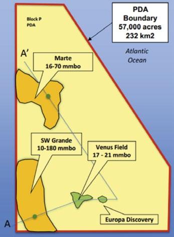 VERKSAMHETSBESKRIVNING Block P PDA PDA, 232 km 2 Marte 16 70 miljoner fat Atlanten Provisional Development Area SW Grande 10 180 miljoner fat Fält Venus 17 21 miljoner fat Fyndighet Europa