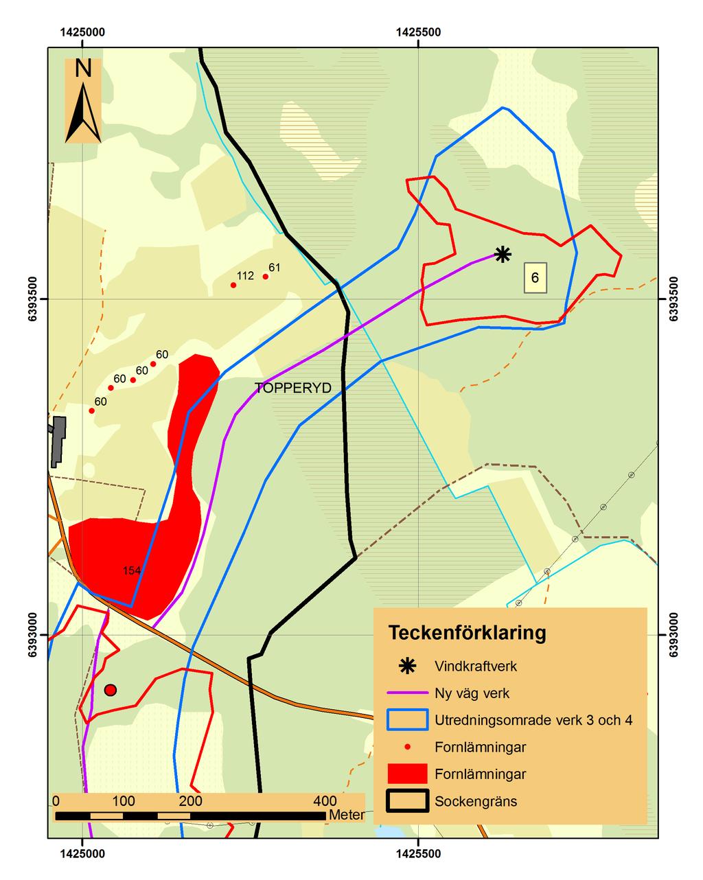 ARKEOLOGISK RAPPORT 2009:15 9 figur 3. Norra delen av utredningsområdet, markerat med blått.