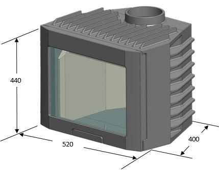 På höjdmåttet tillkommer 45 mm för fötter samt 20 mm luftspalt för god varmluftskonvektion. Krav på skorstenen Skorstenens rökkanal ska vara godkänd för minst 350 ⁰C.