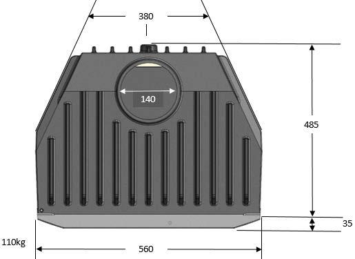 Minsta rekommenderade skorstenslängd är 3,5 m och lämplig tvärsnittsarea är 177 cm 2 (motsvarar en invändig diameter på 150 mm).