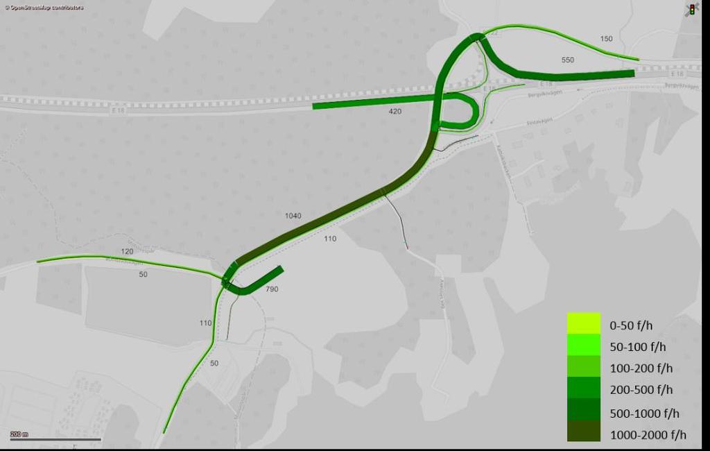 Figur 7. Trafikflöde scenario 5 (trafikflöden under en timme). Figur 8.