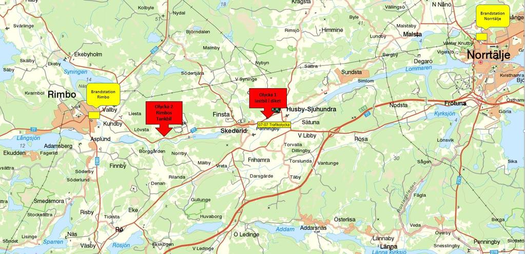 6 (15) Händelseförlopp Vid olyckan som inträffade vid Vallbyberg 07:07 larmas enheter från Rimbo och Norrtälje till olyckan.