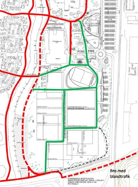 3.3 Analys av infrastrukturen för gång- och cykeltrafik I de nya strukturförslagen har ett antal nya GC-kopplingar föreslagits för områdets interna delar.