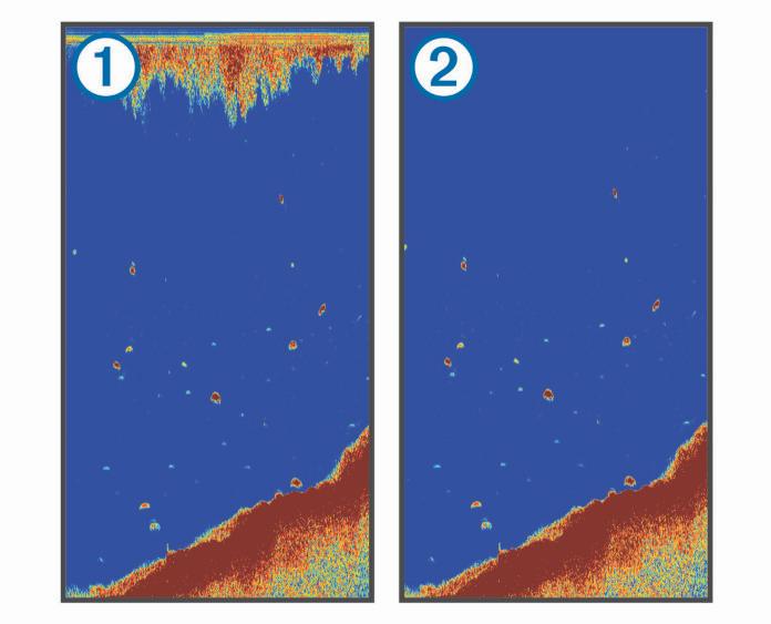 Ställa in sökgräns för botten Du kan ställa in ett maximalt djup där funktionen för automatisk djupskala söker efter bottnen. En lägre gräns hämtar data om bottnen snabbare än en högre gräns.