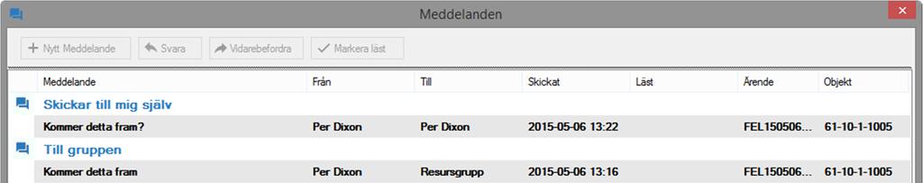 I dialogen ovan ser jag alla olästa meddelanden till mig eller mina grupper och kan jag kan direkt här markera dem som lästa, svara eller vidarebefordra meddelanden.