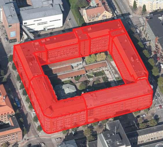 96 (132) Styrgruppen 4.3.6 Aggregerad byggnad (slutet kvarter), LoD1 Geodetisk detaljmätning Verklig markhöjd mäts/registreras vid fasad, alternativt används bottenplatta.