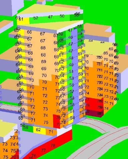 av flerbostadshusen öster o där delvis inglasade balkonger visas.