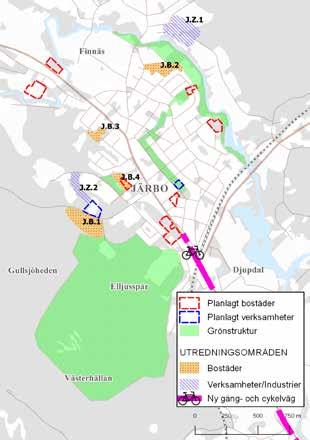 70 Ortsanalys Järbo Framtida markanvändning i Järbo Bostäder (B) I Järbo finns planlagd mark för ytterligare 124 bostäder.