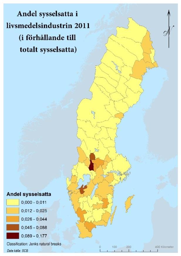 4 Var finns livsmedelsindustrin? Livsmedelsindustrin är den fjärde största sektorn i svensk tillverkningsindustri och sysselsatte drygt 50 000 personer år 2011.