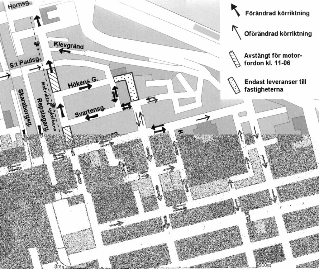 Remissförslag Vid Mosebacke Torg föreslås att trafiken tas bort på den norra och östra sidan, med undantag för leveranser till restaurang och teater, för att få en bättre kontakt mellan torget och