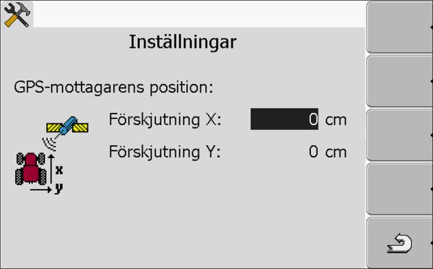 8 Applikation Tractor-ECU Konfigurera en fordonsprofils parameter När du anger avståndet måste du avgöra, om GPS-mottagaren befinner sig till vänster eller till höger om traktorns längsgående axel