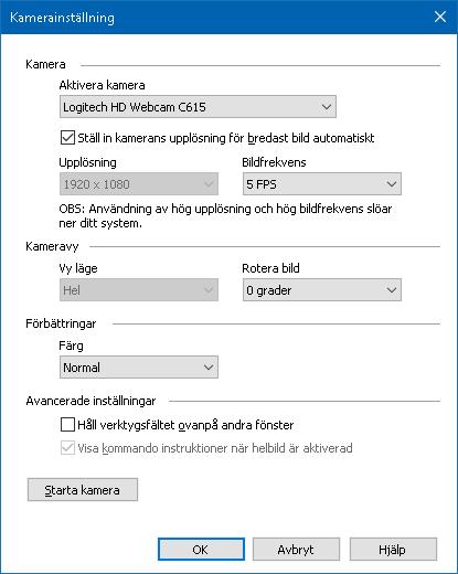 200 ZoomText kamera dialogruta visas.