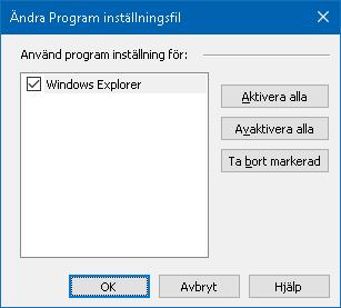 216 3. För att radera programinställning, välj önskat program och Ta bort markerad. Valt program tas bort från listan. 4. Tryck OK. Ä ndra programinställningsdialogruta.