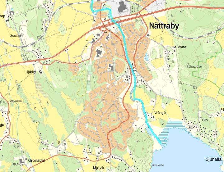 Planområde Figur 6 - Översikt Nättrabyån vattenförekomst SE81000 (VISS:se) Miljökvalitetsnormerna omfattar ekologisk och kemisk ytvattenstatus samt kemisk och kvantitativ grundvattenstatus.