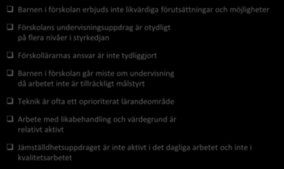 Iakttagelser det pedagogiska arbetet Barnen i förskolan erbjuds inte likvärdiga förutsättningar och möjligheter