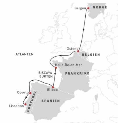 Kulturella höjdpunkter längs Västeuropas kust med Hurtigruten PRELIMINÄRA FLYGTIDER DAG FLYG TIDER FLYGTID 9 sep Stockholm - Bergen 10.05-11.25 1h20 19 sep Lissabon - Stockholm 10.20-15.