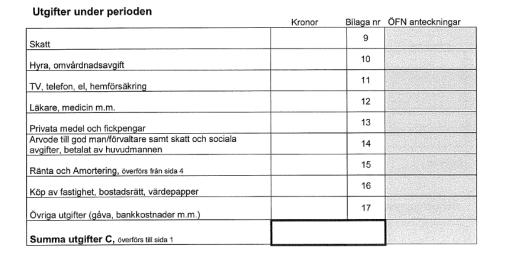 Att fylla i blanketten Hänvisning på kontoutdrag Alla poster har ett särskilt nummer i årsräkningsblanketten. Markera bifogade underlag och kontoutdrag över inkomster och utgifter med numren.