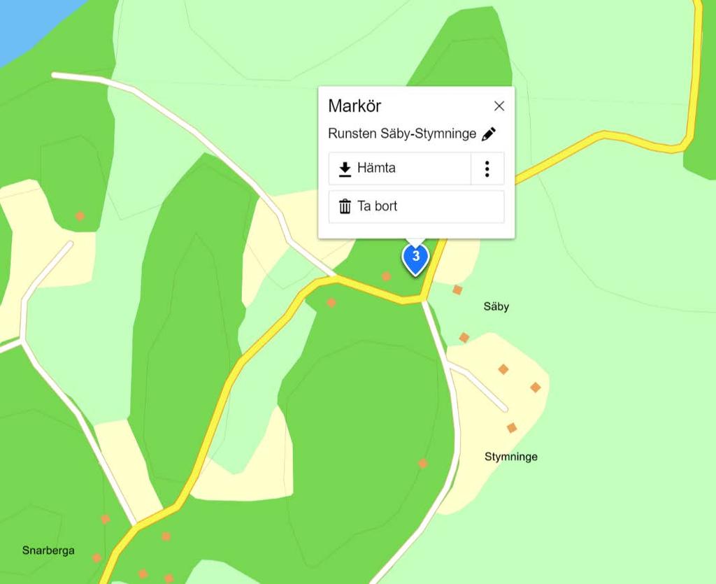 Runstenen vid Säby-Stymninge Denna runsten ligger väl inbäddad i grönska vid infarten till Säby Gård, ett par km S om Ösmo. SV om stenen finns ett stort gravfält.