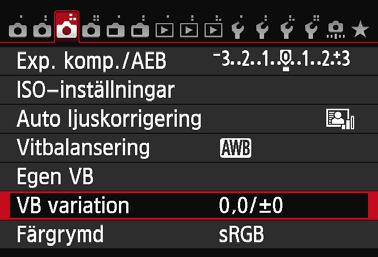 3 VitbalanskorrigeringN Du kan korrigera den vitbalans som ställts in. Korrigeringen har samma effekt som användningen av filter för färgtemperatur eller färgkompensation (finns i handeln).