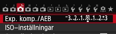 h Automatisk exponeringsvariation (AEB)N Genom att ändra slutartiden eller bländarvärdet automatiskt kan du variera exponeringen upp till ±3 steg i 1/3 steg för tre varianter av samma bild.