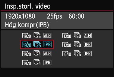 3 Ställa in videoinspelningsstorlek Med [Z2: Insp.storl. video] kan du ställa in videoinspelningsstorlek, bildhastighet per sekund och komprimeringsmetod.