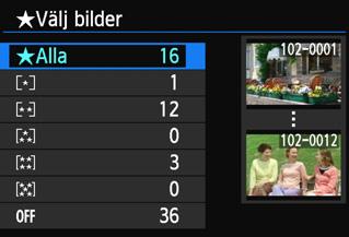 [Alla bilder/videoscener/ Stillbilder] Tryck på <V> och välj något av följande: [jalla bilder/