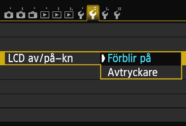 Innan du börjar 3 Slå på/stänga av LCD-monitorn Visningen av fotograferingsinställningar (s. 48) kan ställas in till att förbli på även när du trycker ned avtryckaren halvvägs.