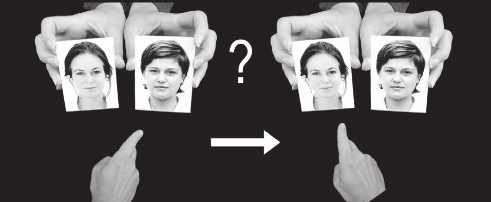 Du väljer den ena bilden. Sedan visas den andra upp och du får frågan Varför valde du henne?
