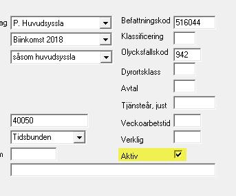 Vidare finns det numera att val Aktiv på anställningen. En anställning som har fältet aktiv avbockad körs inte då man kör autolöner, vilket kan vara behändigt för vikarier.