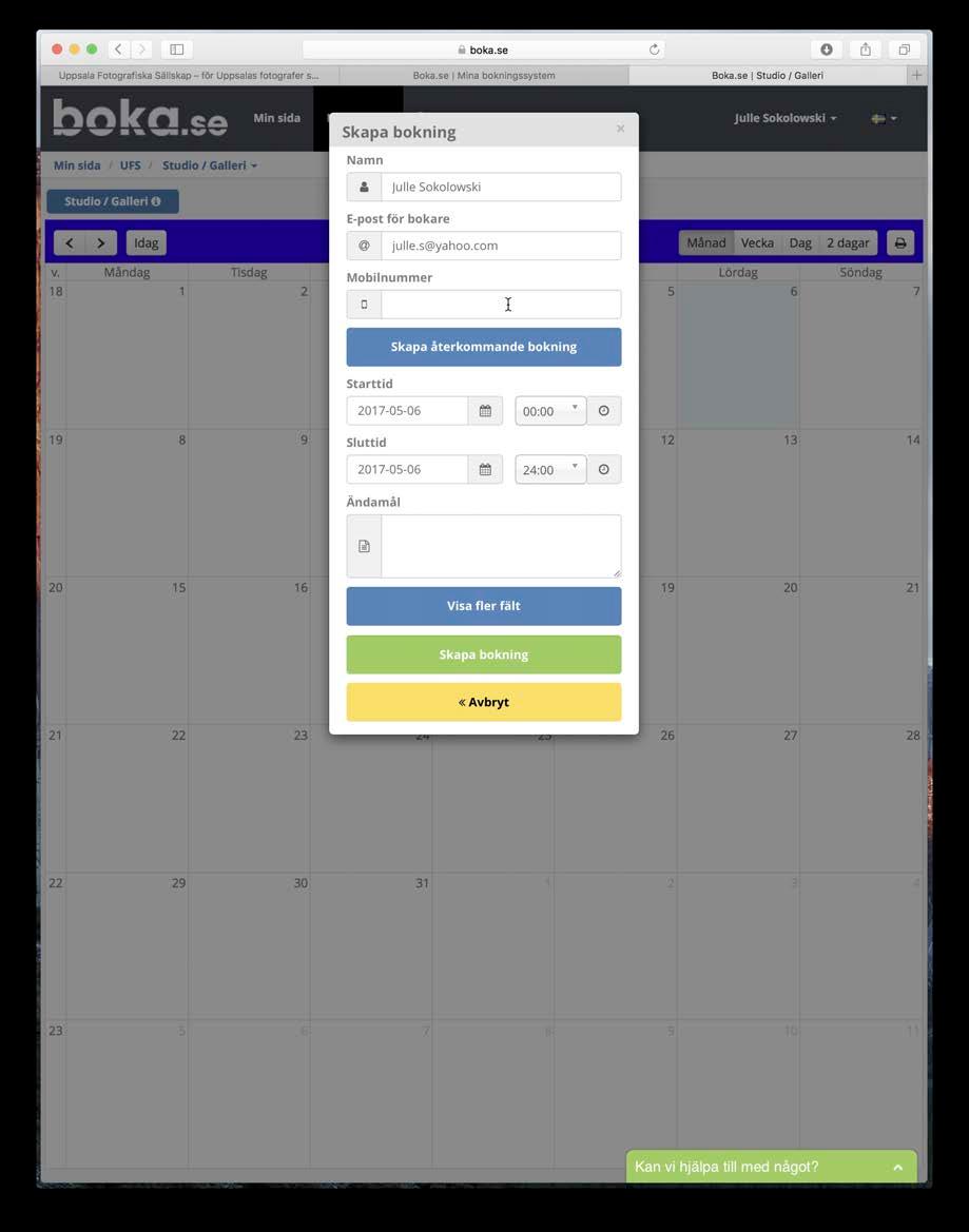 I detta exempel ska vi skapa en studiobokning genom att först klicka på Visa kalender för Studio / Galleri. 11. Välj månad 12. Visningsalternativ 13. Klicka för att boka Fyll i bokningen. 14.