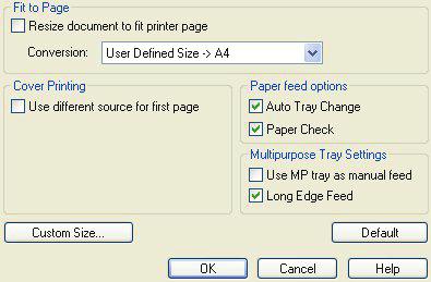 WINDOWS PCL 1. Välj de skrivarinställningar som du har sparat och vill använda på fliken Inställningar i drivrutinen. 2. Klicka på knappen Alternativ för pappersmatning. 3.