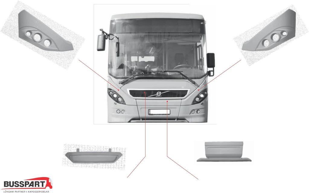 KAROSSERIDETALJER VOLVO 8900 Höger lampsarg fram V8900-HLF Vänster