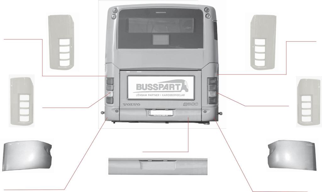KAROSSERIDETALJER VOLVO 8500 Vänster Lampsarg Bak, hög 104 cm V8500-VLB.hög Höger Lampsarg Bak, hög 104 cm V8500-HLB.