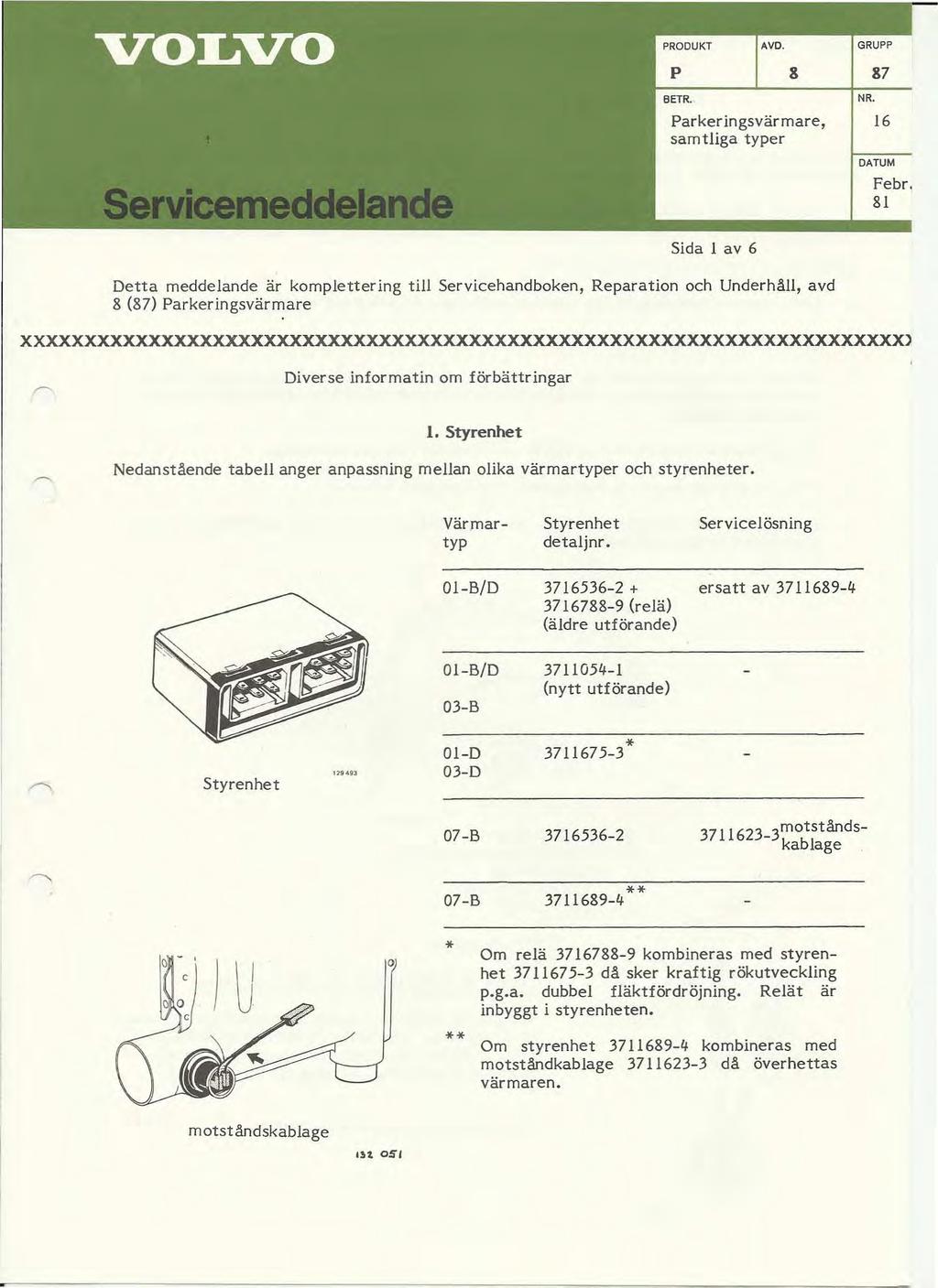 8 87 NR. Parkeringsvärmare, 16 samtliga typer DATU M Febr.