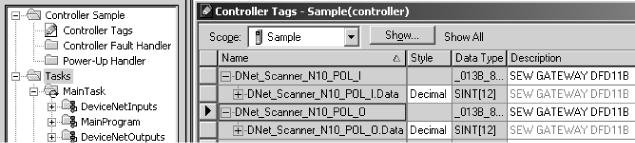 Projektering och idrifttagning Projektering av PLC och master (DeviceNet-scanner) 5 När DFD11B-gateway lagts in i "scanlistan" måste antalet polled /O byte ställas in på 2 antalet PD via "Edit /O