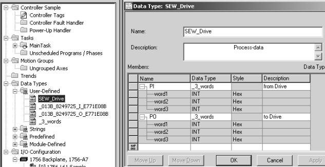 5 Projektering och idrifttagning Projekteringsexempel i RSLogix 5 5.5.2 Två MOVTRAC B via gateway DFD11B/UOH11B 1.