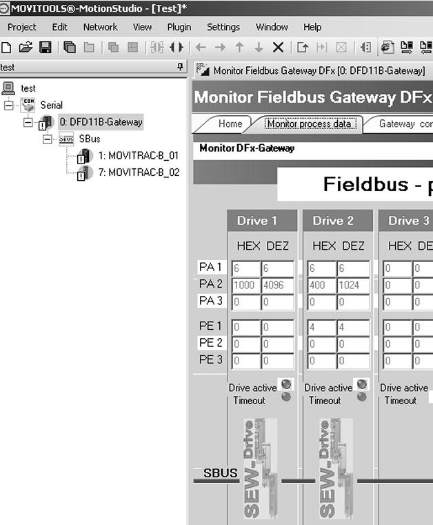 Fieldbusgateway DFx eller parameterstrukturen till MOVTOOLS MotionStudio