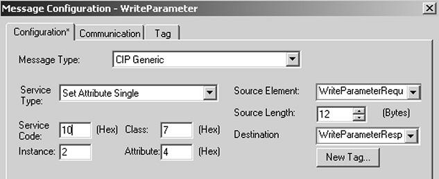 11771AXX Välj taggen "WriteParameterStart" för kontakten. Välj taggen "WriteParameter" för Message Control.