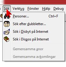 Sökmöjligheter i Disgen Sök personer Sök dubbletter Sök i Disbyt Sok i Dispos Har du en tvådelad FÖ