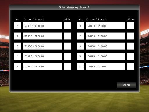 Varje preset kan schemaläggas vid upp till tio olika tillfällen.