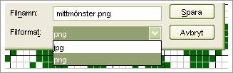 Förhandsgranska Spara som bild Du kan spara mönstret som visas i förhandsgranskningsfönstret som en bild. Bilden blir antingen av typen "jpg" eller en "png". Efter att bilden är sparad kan den t.ex.