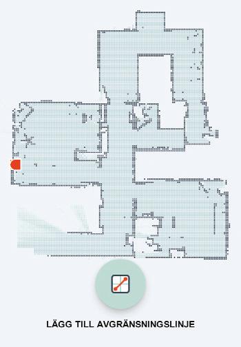 Neato FloorPlanner med avgränsningslinjer Tryck på ikonen LÄGG TILL AVGRÄNSNINGSLINJE för att rita en avgränsningslinje direkt på kartan.