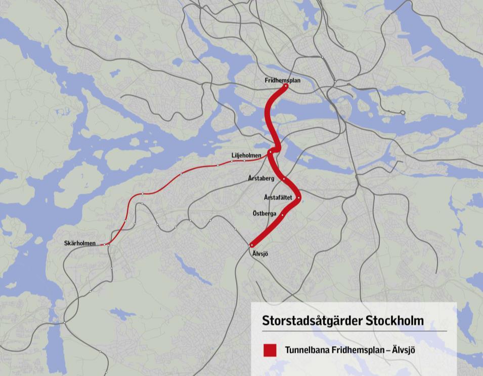 2 Beskrivning av Kollektivtrafikobjekten 2.1 Tunnelbana Älvsjö - Fridhemsplan Tunnelbanan ska gå från Älvsjö till Fridhemsplan i bergtunnel.