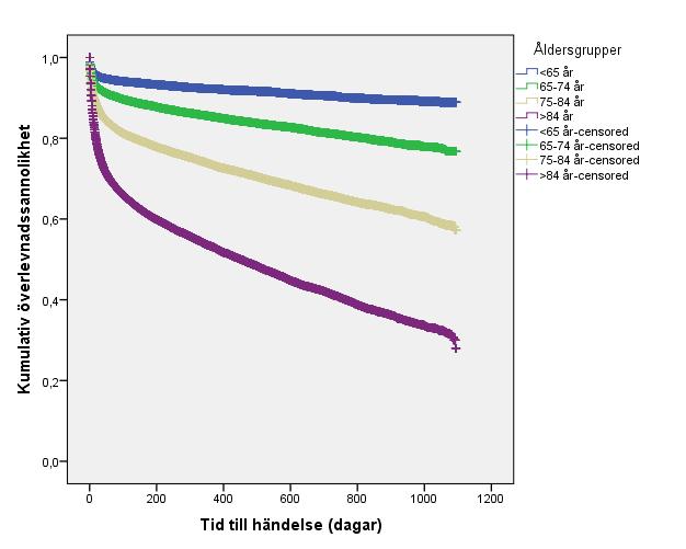 Kaplan-Meier-överlevnadskurvor för inkomstgrupper, utbildningsnivåer, åldersgrupper och kön. 4.1.2 Log-rank test Samtliga log-rank-test var signifikanta, se Tabell 2.