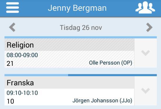 Observera att åtkomst av information i mobilappen är beroende på inställningar för respektive skola, kontakta din skola för mer information.