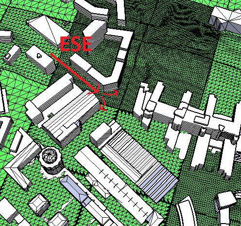 Figur 25. Nacka strand sett från norr. Vid vindar från ost sydost sker kanalisering mellan huskropparna vilket ger turbulens vid hörnen på byggnaderna. Arkitektbilder framtagna av BSK Arkitekter AB.