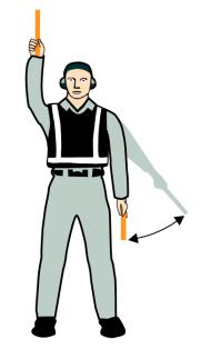 1.Teckengivare/guide Höj höger hand ovanför huvudet och rikta spaden uppåt.