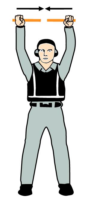7 b. Lossa bromsar Höj handen strax ovanför axeln med handen knuten. Försäkra dig om att du har ögonkontakt med piloten och öppna handen.