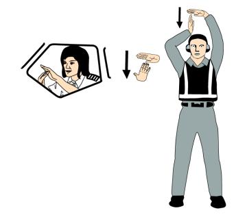 Håll vänster hand horisontellt med handflatan nedåt och för högerhandens fingertoppar mot den vänstra handflatan, dvs. bilda ett T.