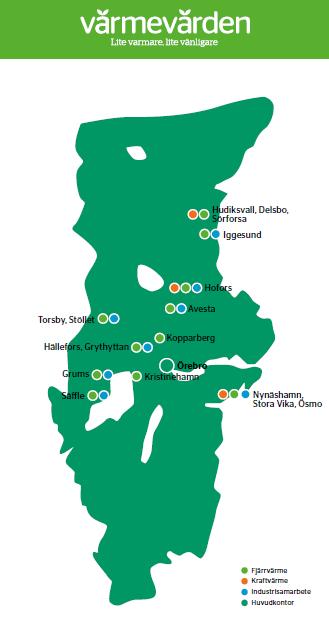 Värmevärden AB 17 fjärrvärmenät i 10 kommuner Varav 2 fjärrvärmenät är delägda med kommun Över 4 800 kunder Försäljning